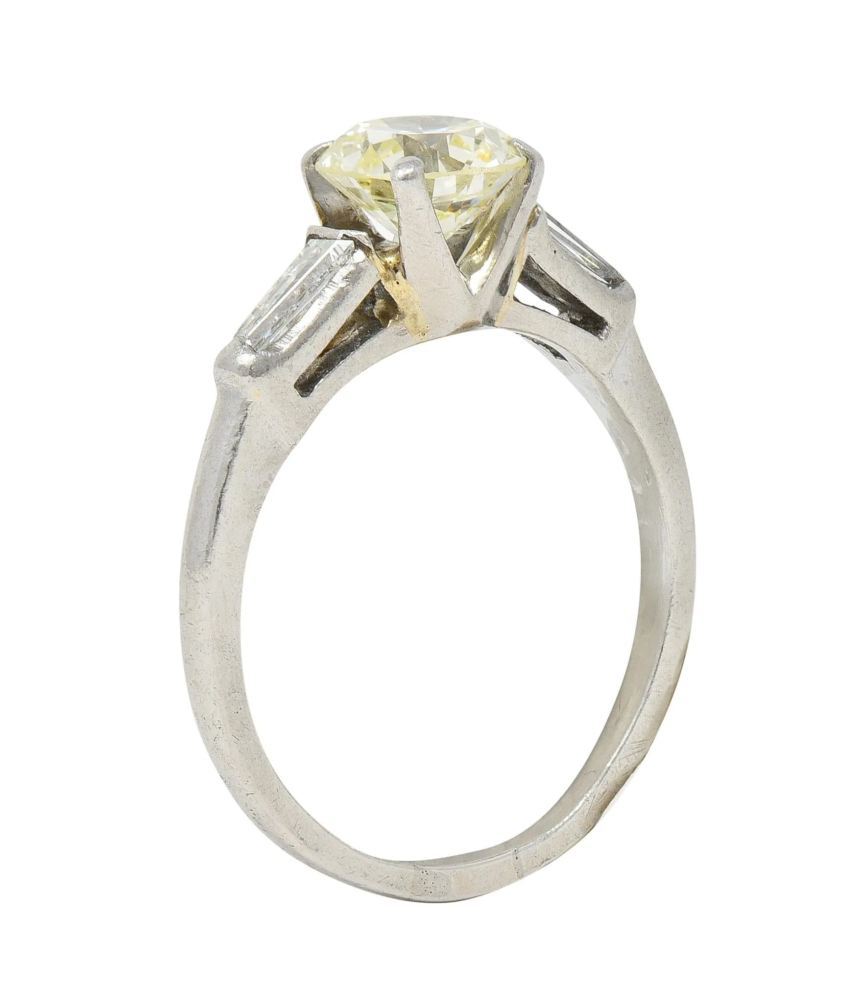 1950s Mid Century 1.50 CTW Transitional Diamond Platinum Three Stone Vintage Engagement Ring