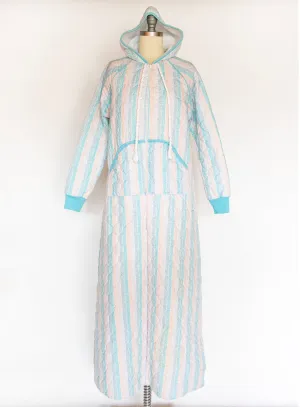 1970s Quilted Robe Loungewear Hooded House Dress M