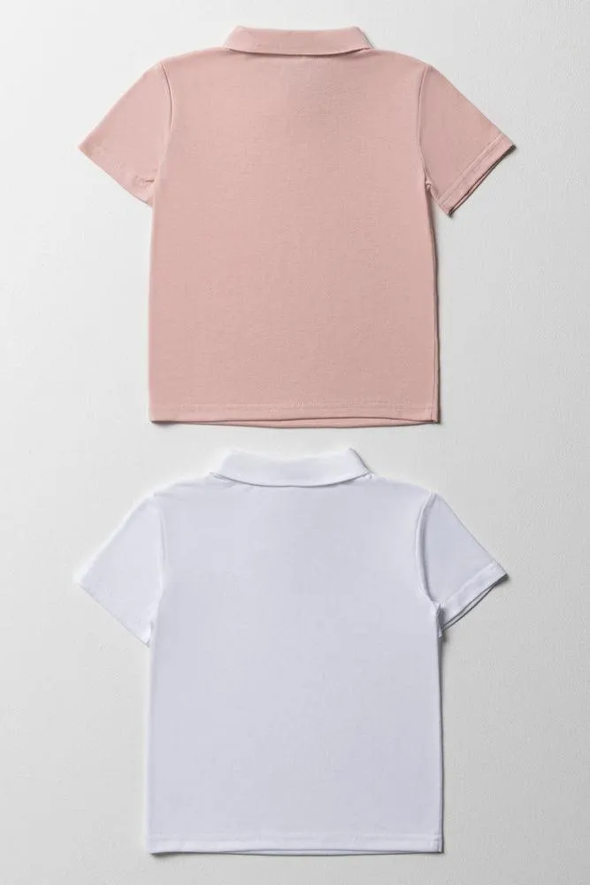 2 Pack Short Sleeve Golfers White & Light Pink