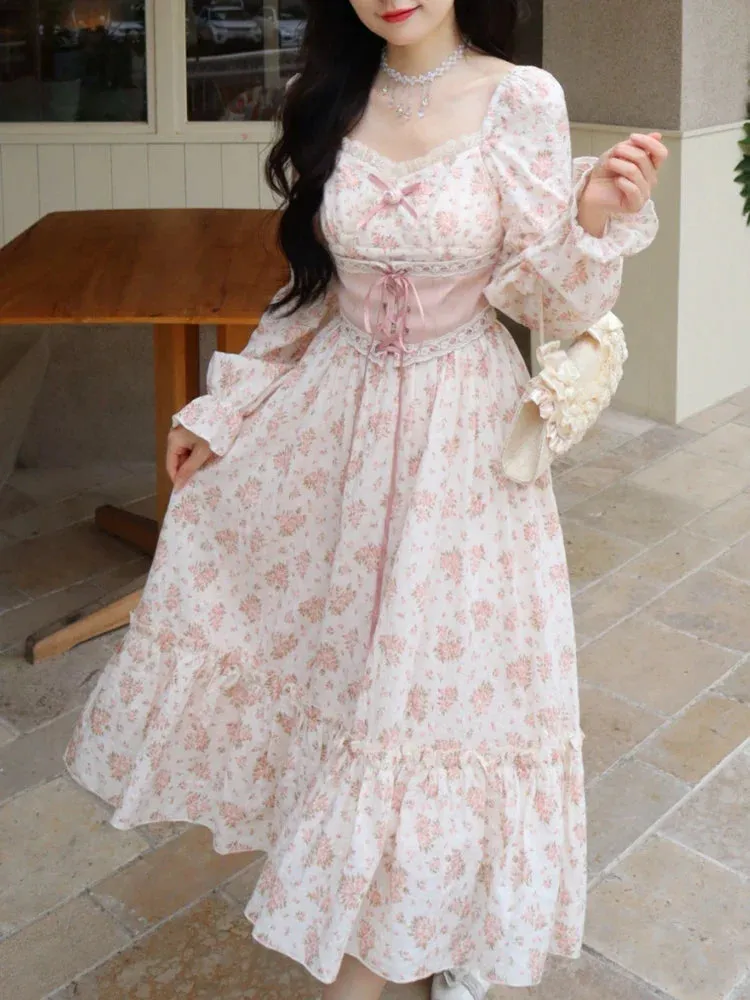 2024 Elegant Sweet Lace Print Princess Floral Dress