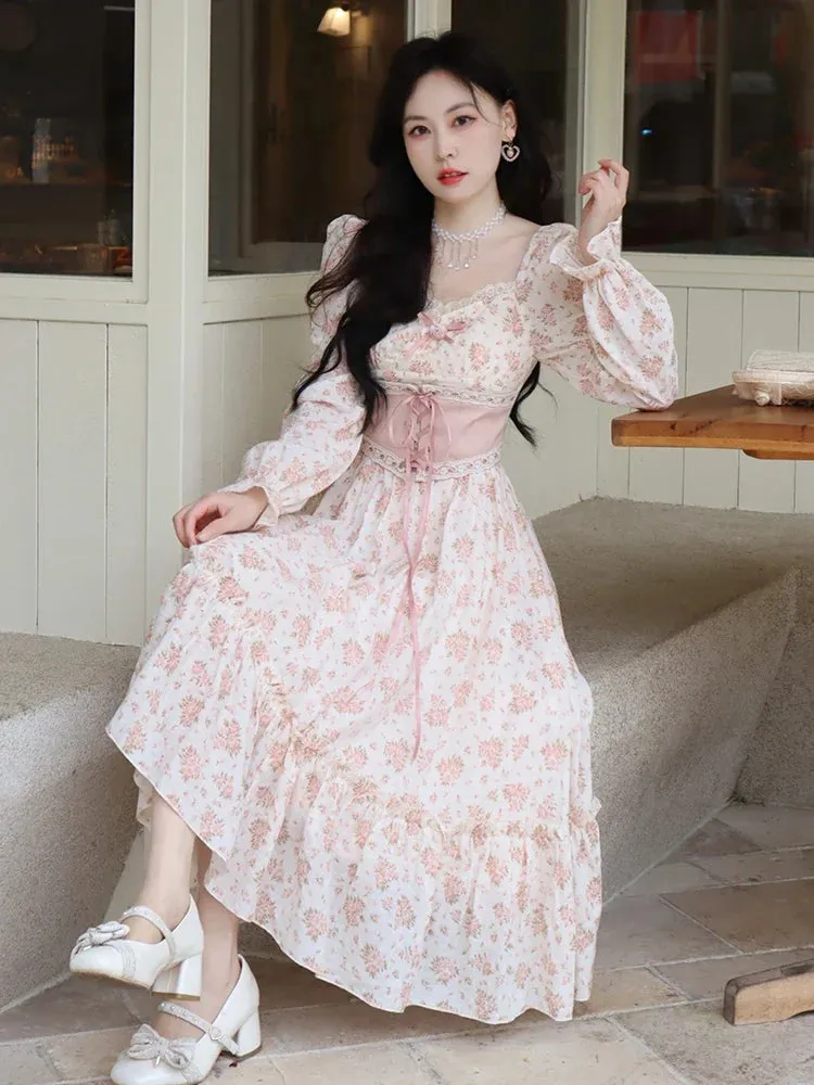 2024 Elegant Sweet Lace Print Princess Floral Dress