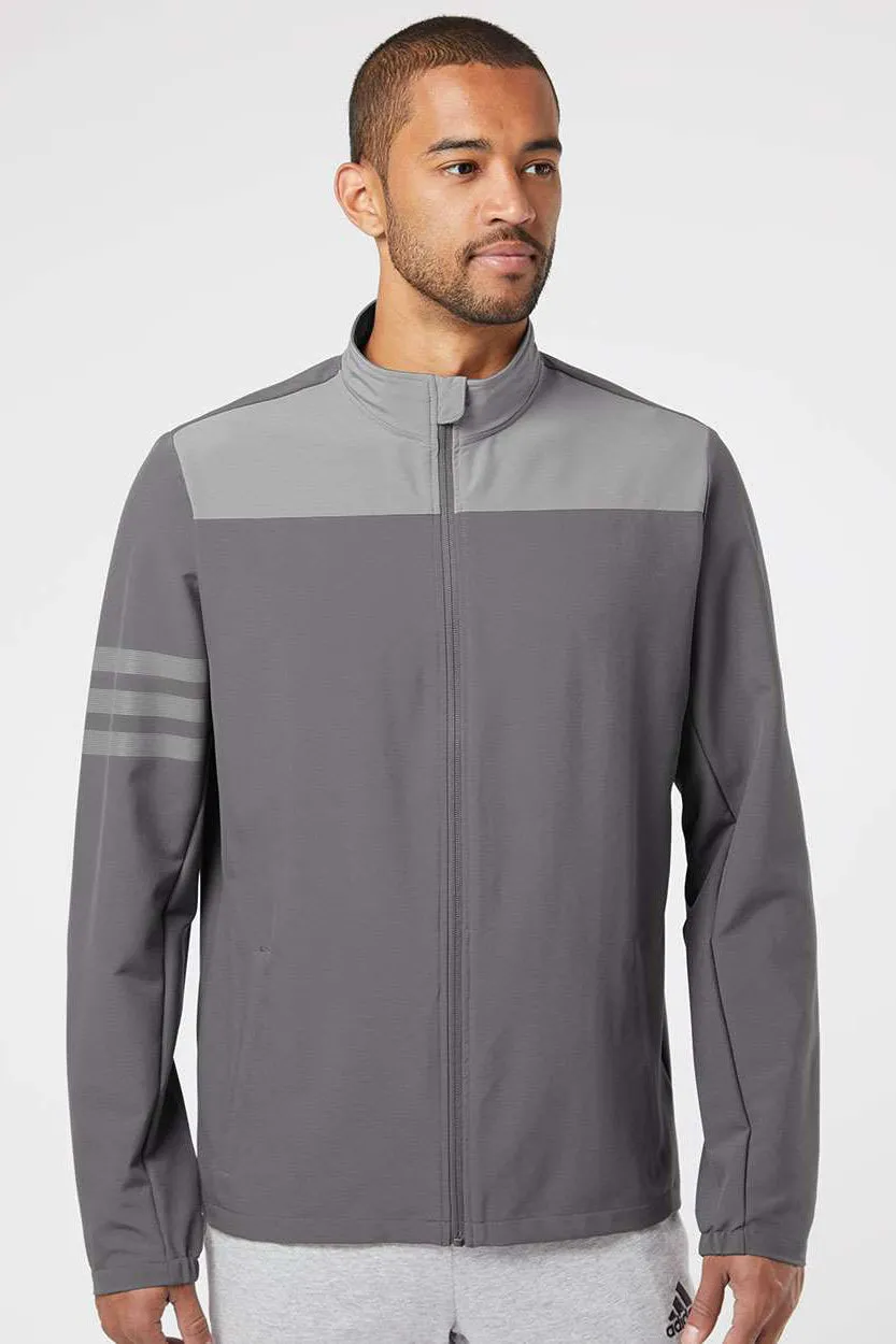 Adidas Mens 3 Stripes Water Resistant Full Zip Jacket - Grey - NEW