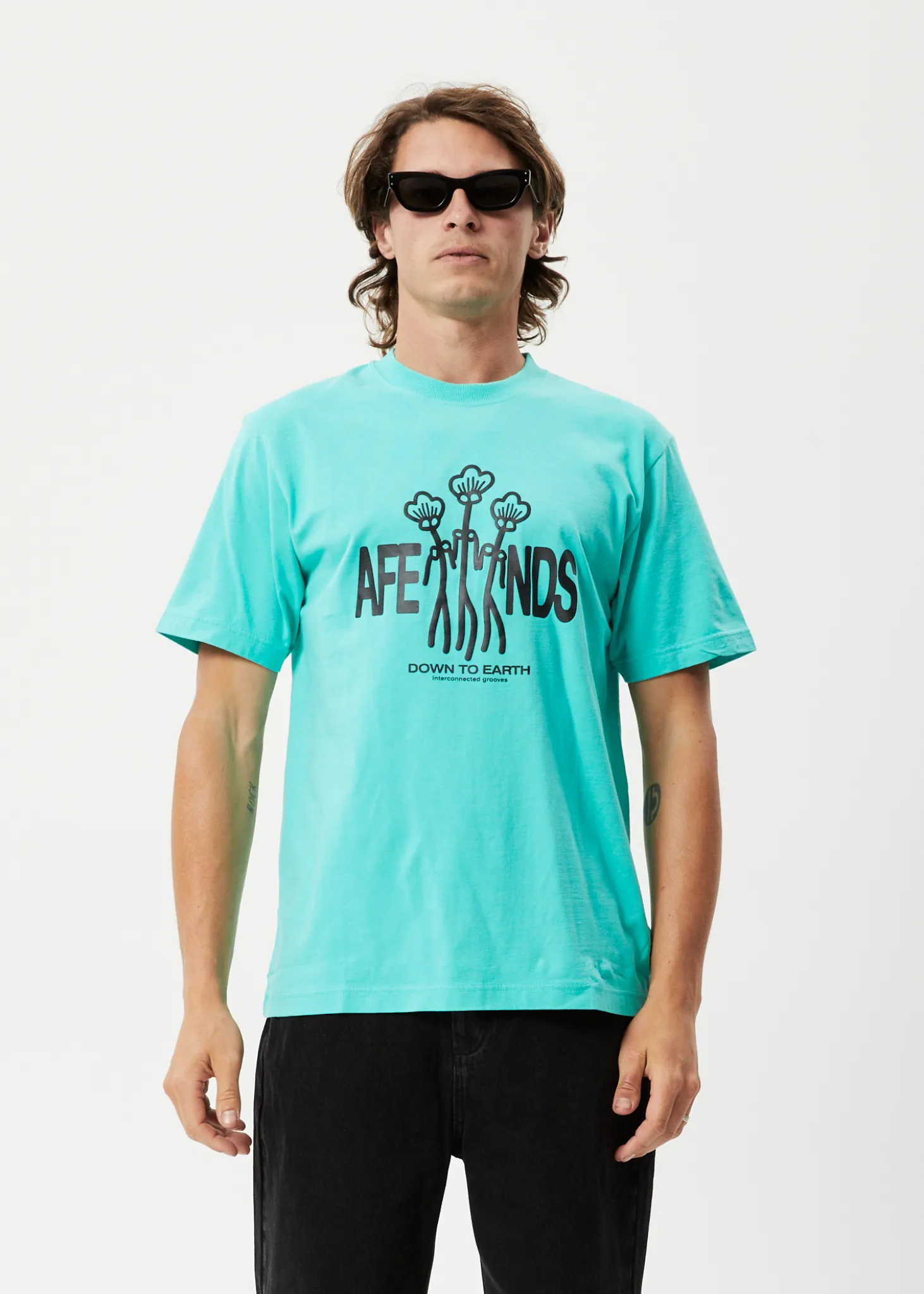 AFENDS Mens Grooves - Retro Graphic T-Shirt - Jade