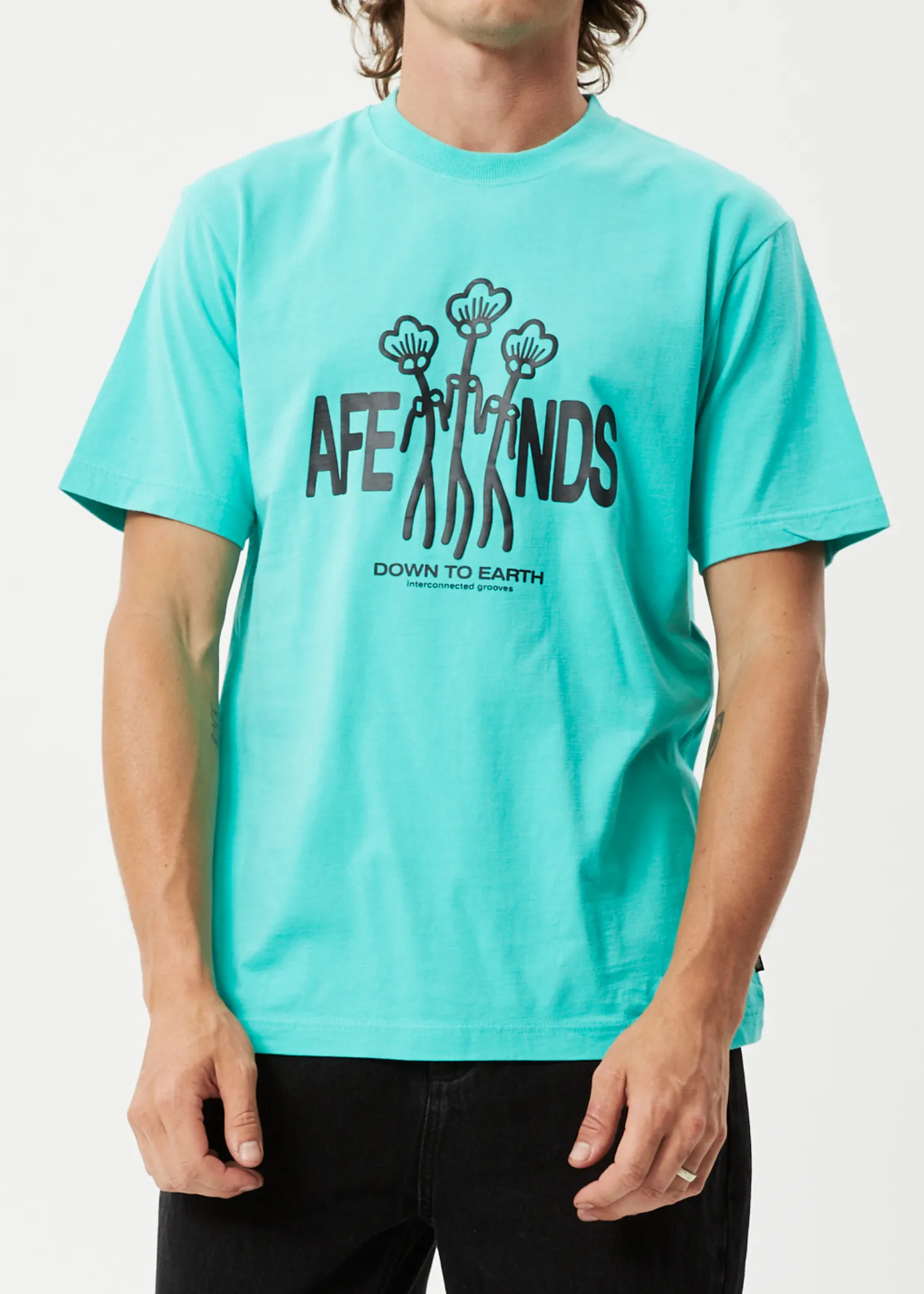 AFENDS Mens Grooves - Retro Graphic T-Shirt - Jade