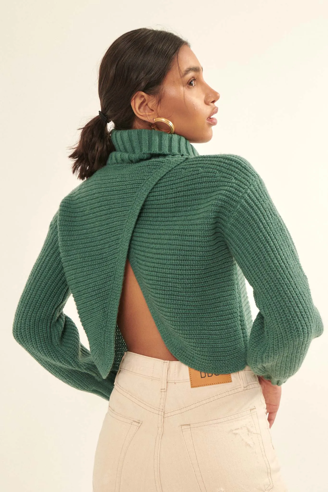 Back to You Surplice-Back Turtleneck Sweater