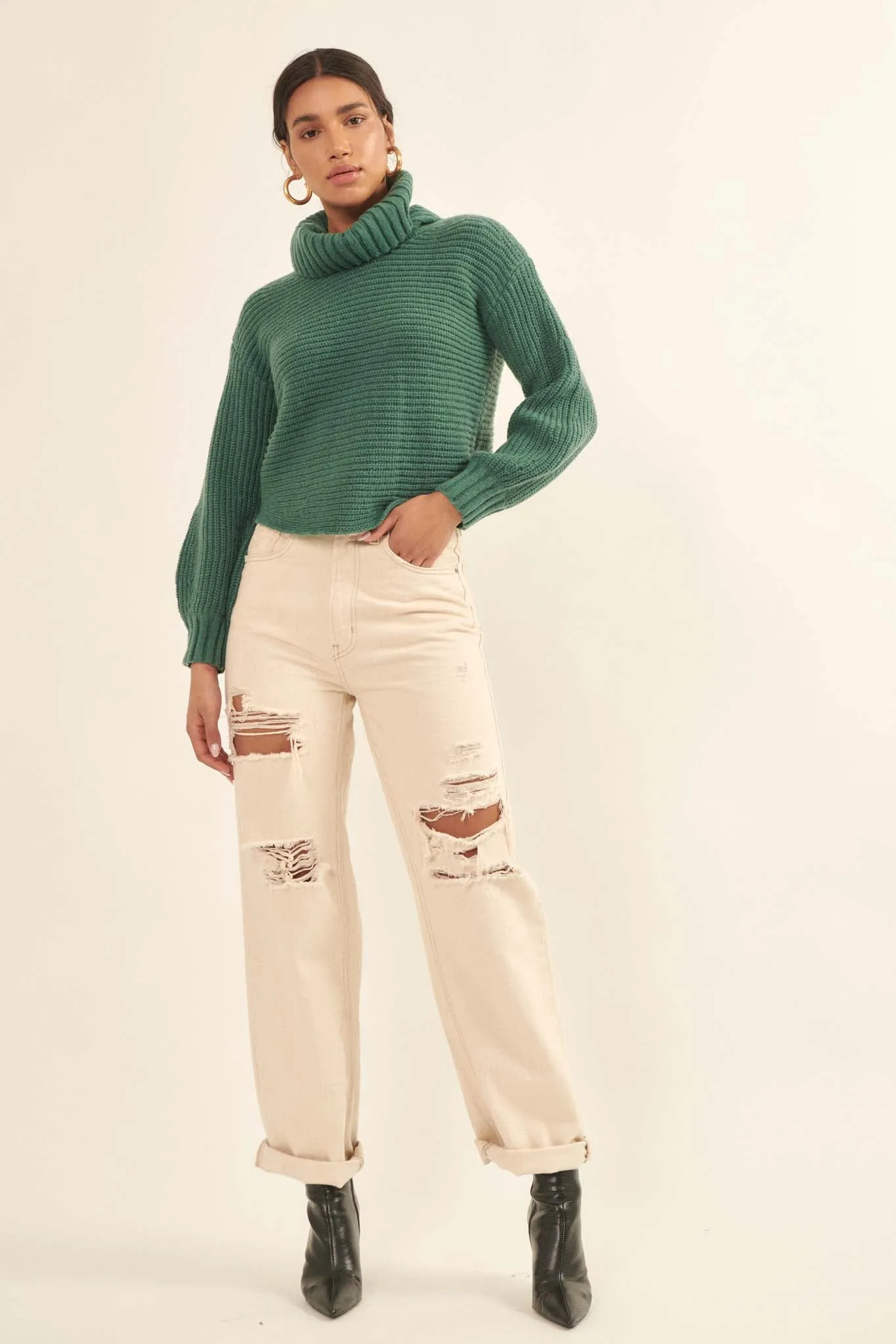 Back to You Surplice-Back Turtleneck Sweater