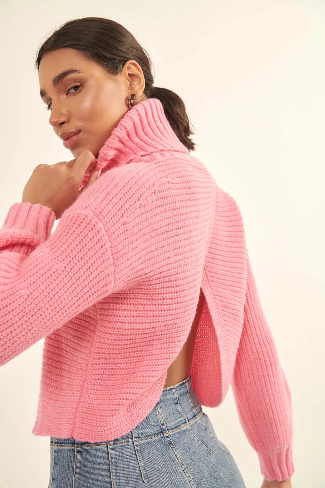 Back to You Surplice-Back Turtleneck Sweater