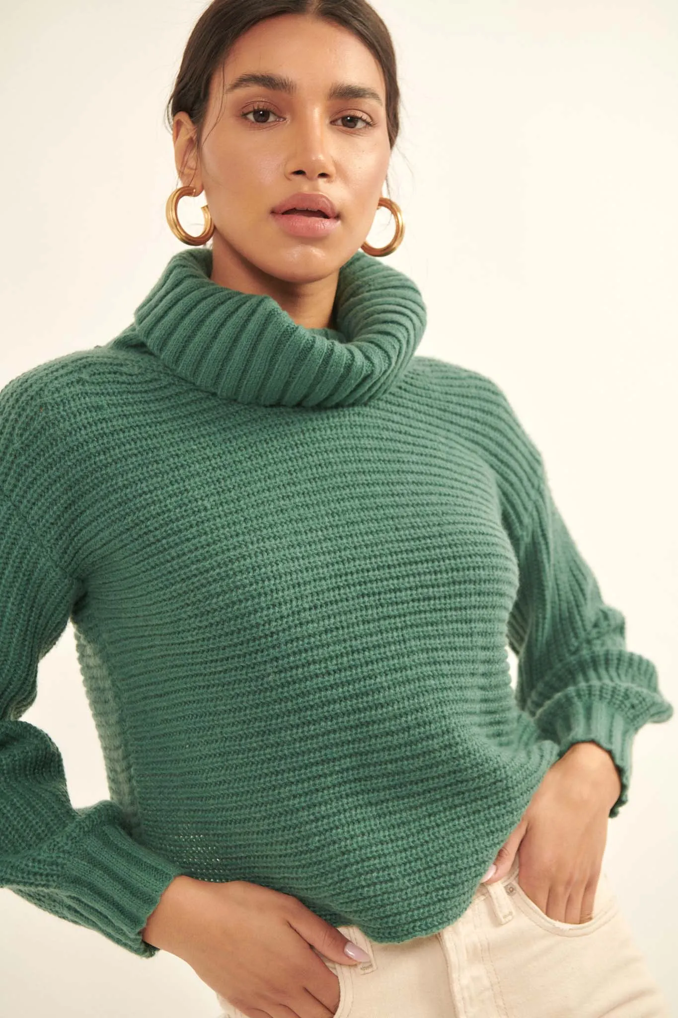 Back to You Surplice-Back Turtleneck Sweater