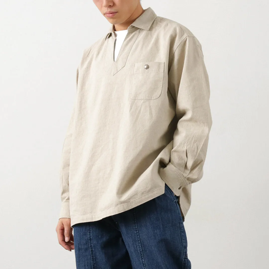 BARNS / Cotton linen skipper button works concho shirt