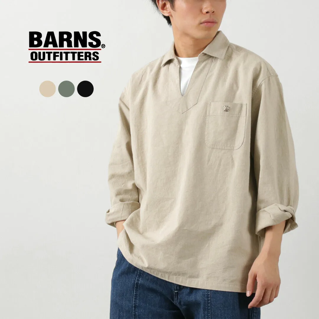 BARNS / Cotton linen skipper button works concho shirt