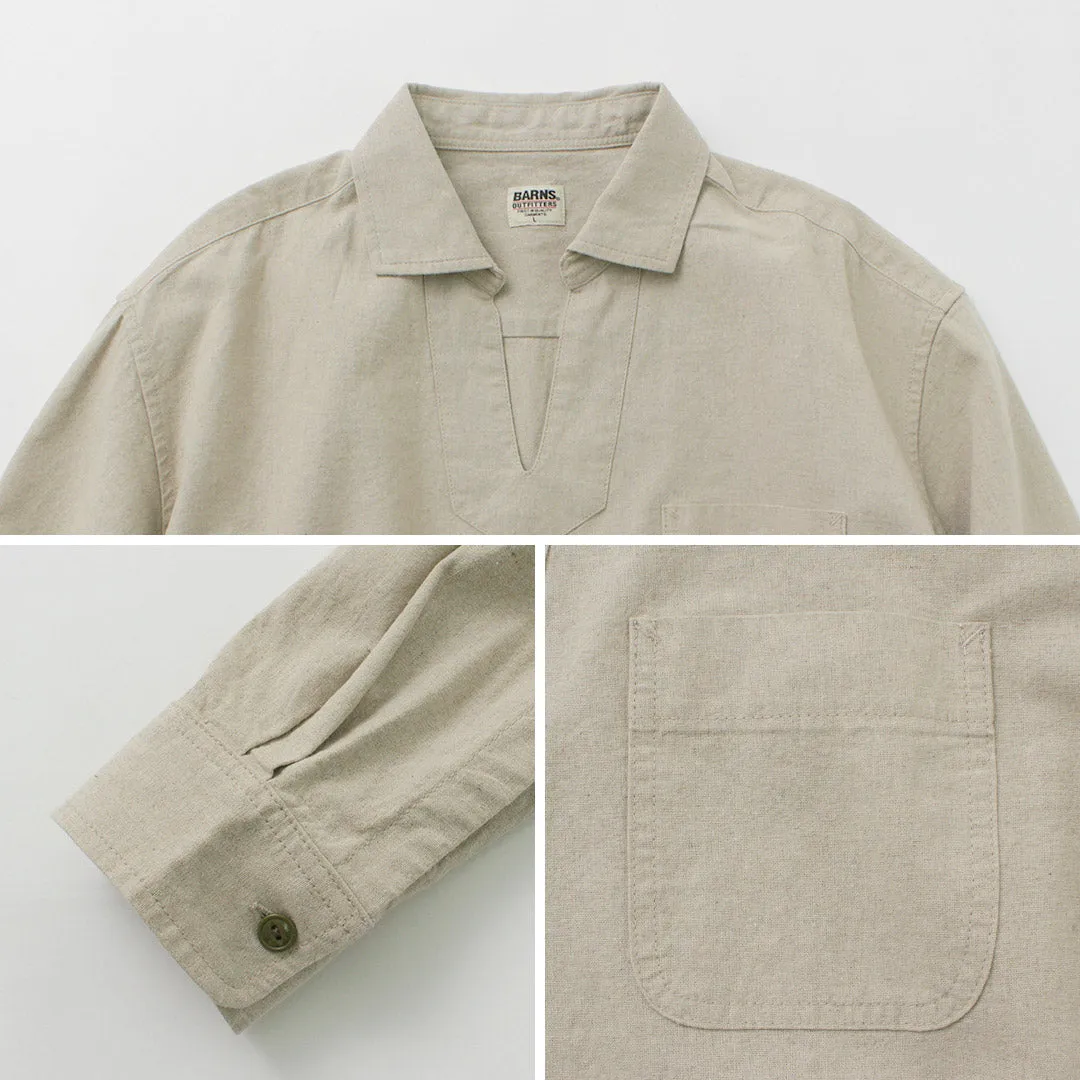 BARNS / Cotton linen skipper button works concho shirt