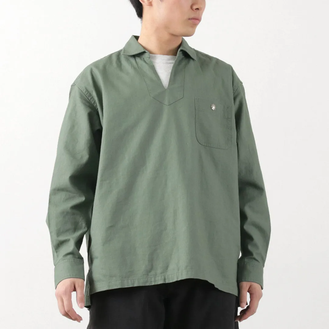 BARNS / Cotton linen skipper button works concho shirt