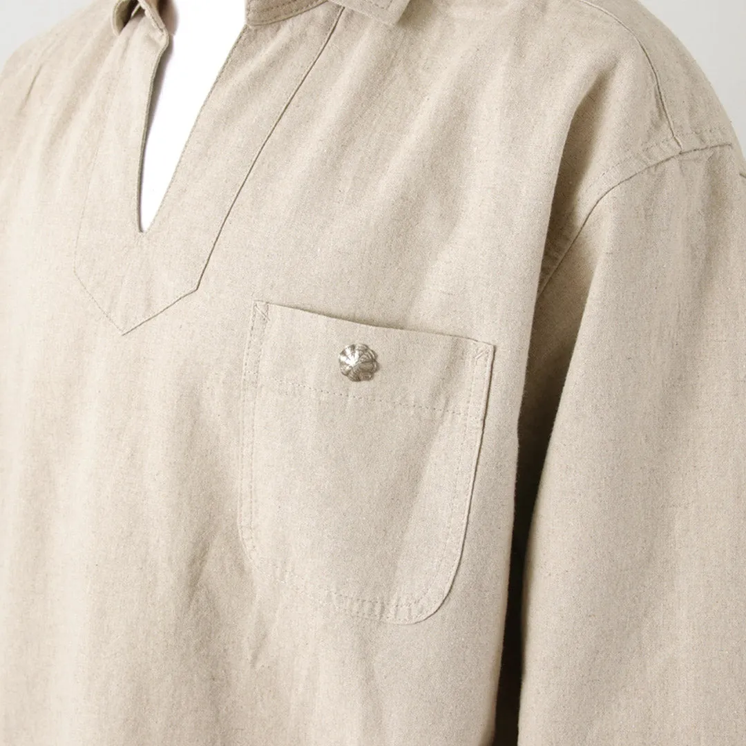 BARNS / Cotton linen skipper button works concho shirt