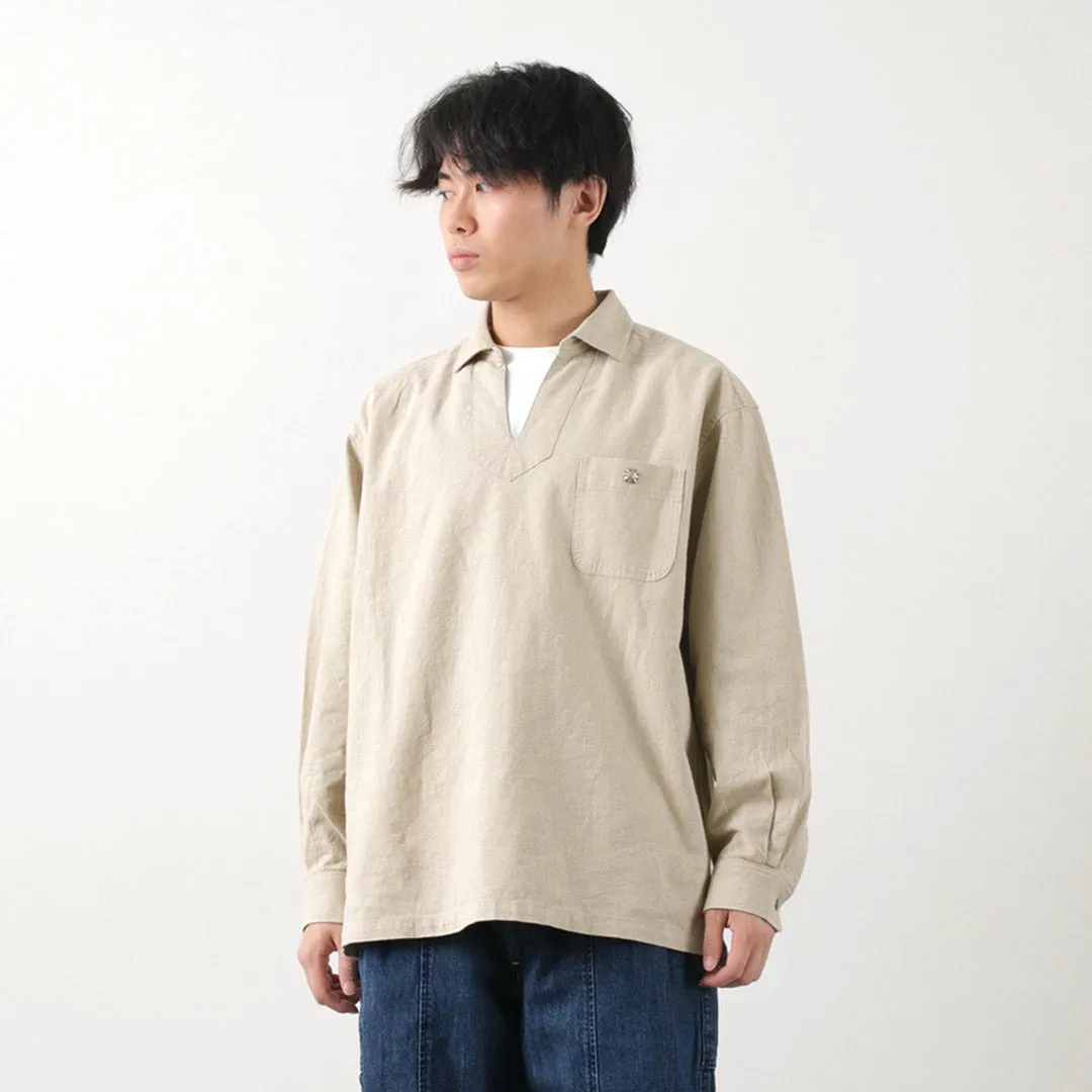 BARNS / Cotton linen skipper button works concho shirt