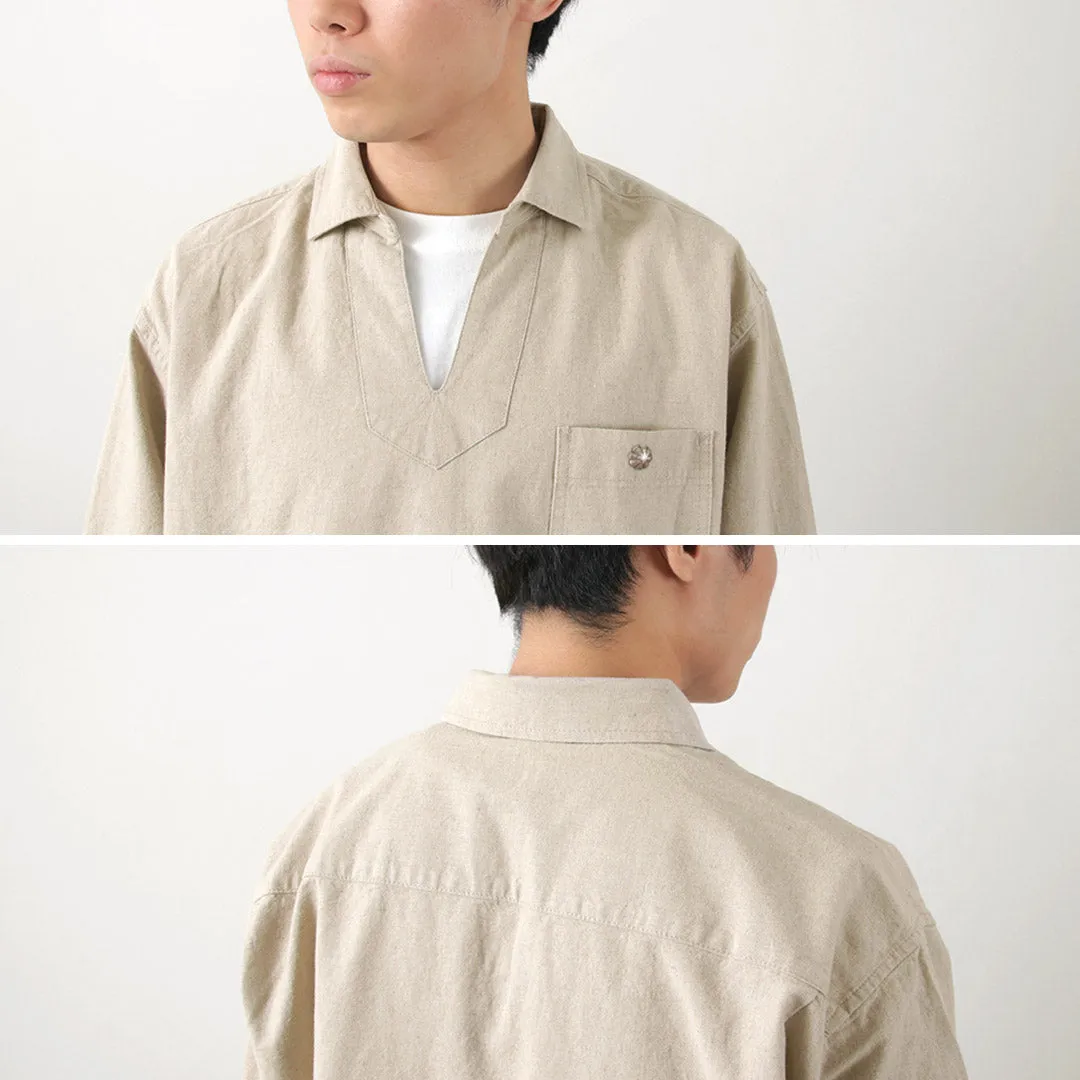 BARNS / Cotton linen skipper button works concho shirt