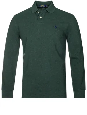 Basic Mesh Long Sleeve Polo-Dark Green