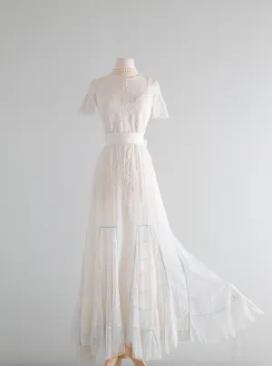 Beautiful Edwardian Embroidered Cotton Lawn Wedding Gown / SM