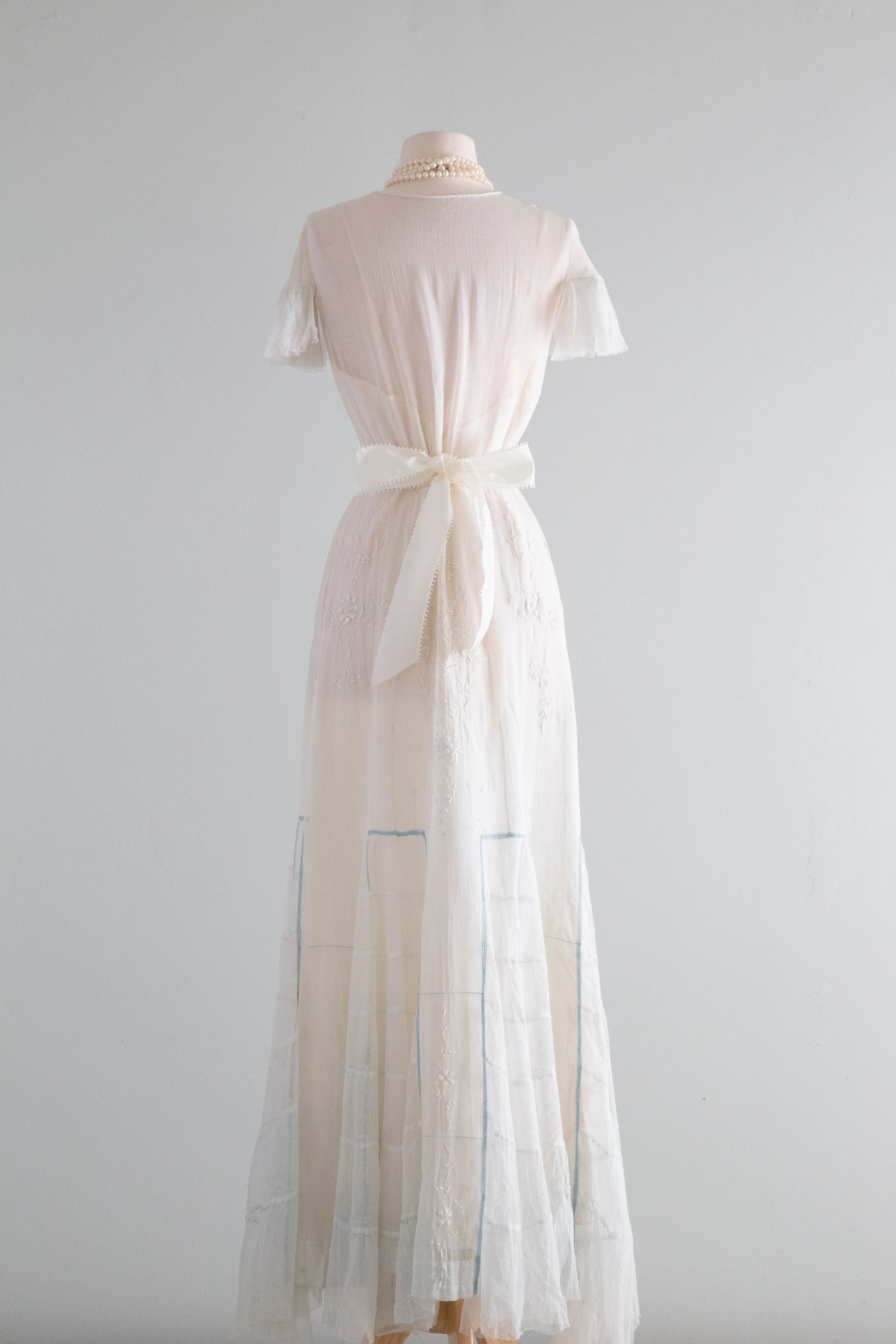 Beautiful Edwardian Embroidered Cotton Lawn Wedding Gown / SM