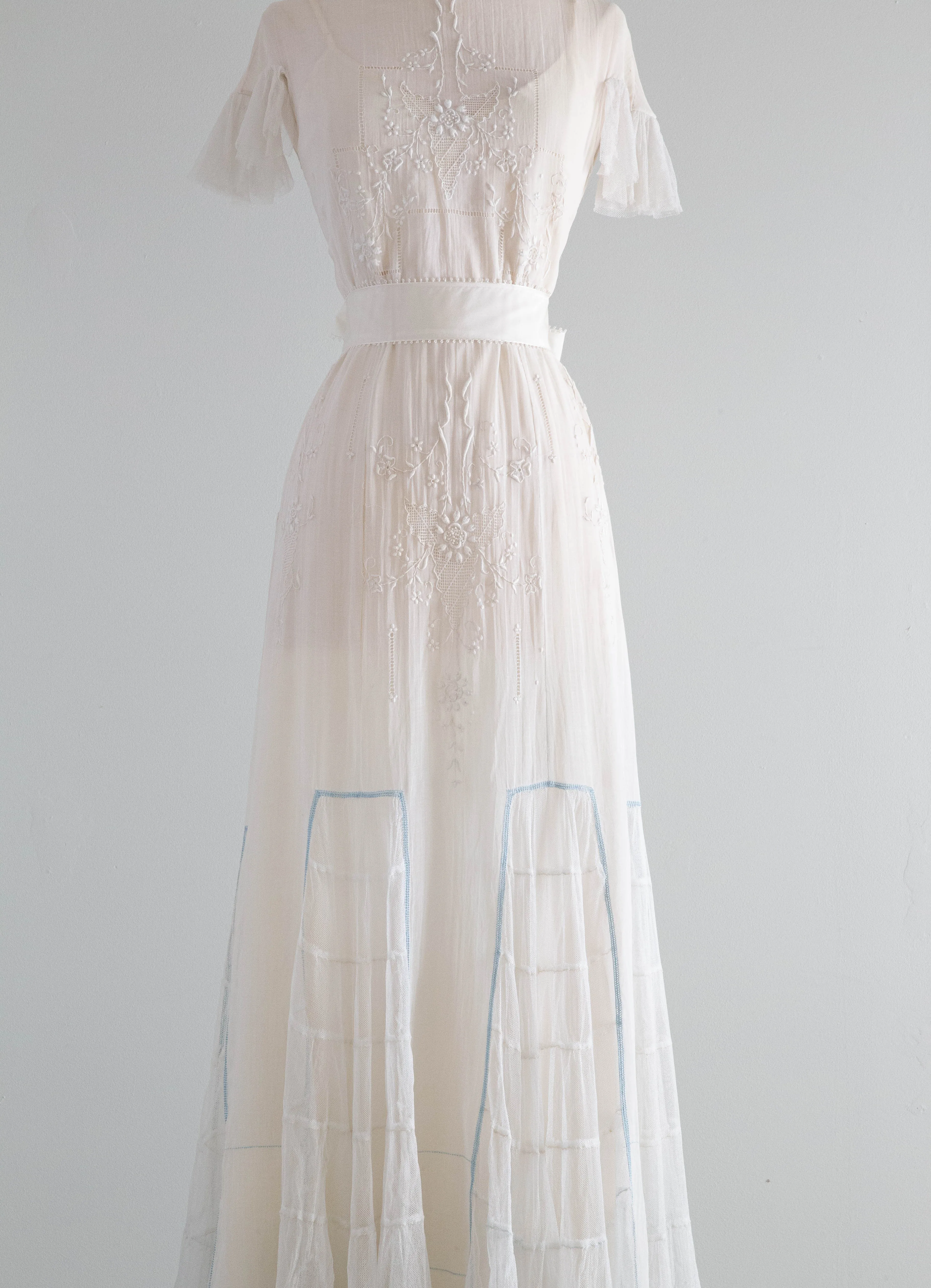 Beautiful Edwardian Embroidered Cotton Lawn Wedding Gown / SM