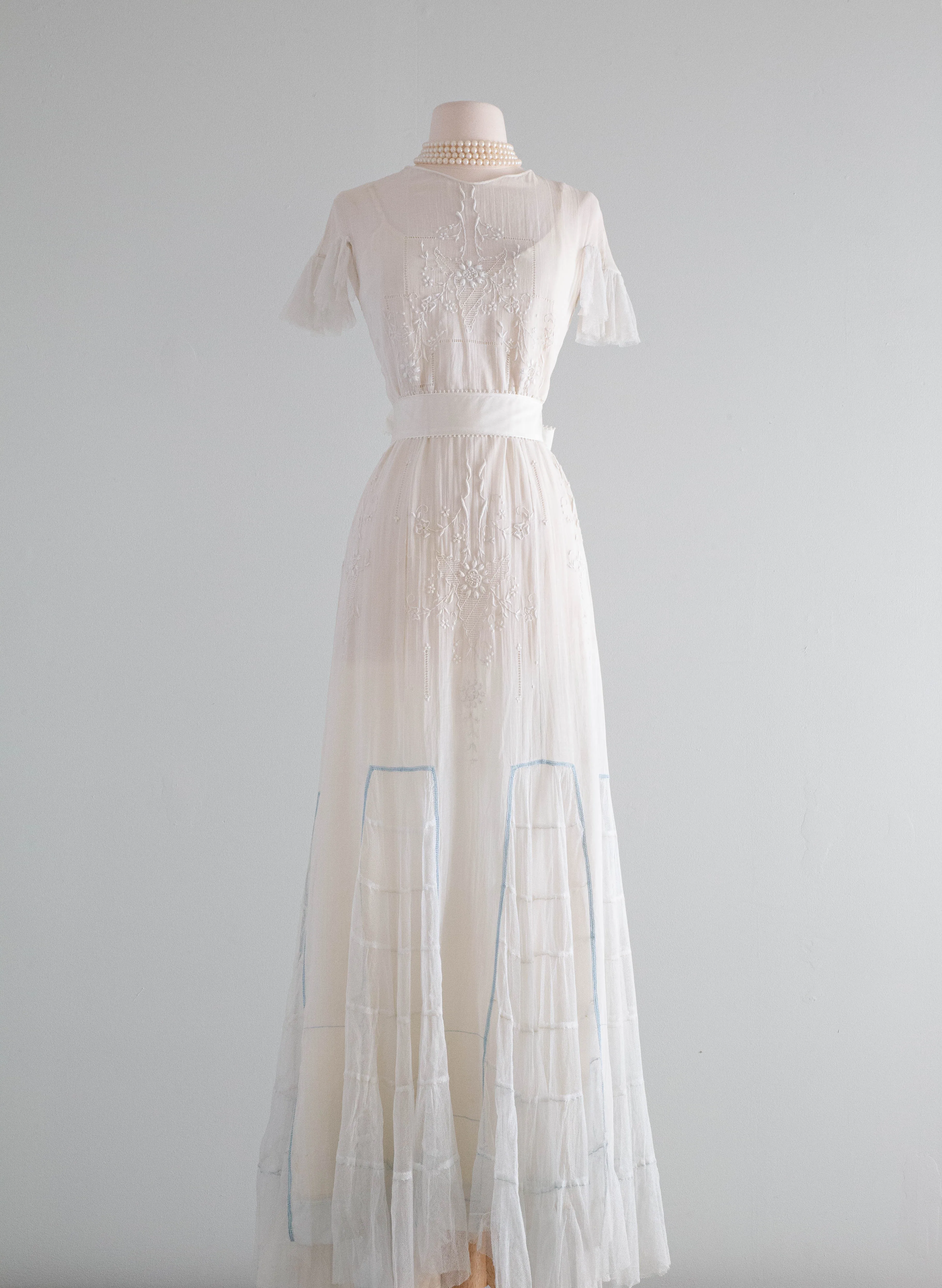 Beautiful Edwardian Embroidered Cotton Lawn Wedding Gown / SM