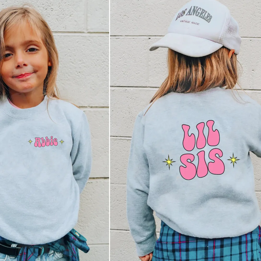 Big/Lil Bro & Sis kids Personalised Heather Grey Sweatshirts