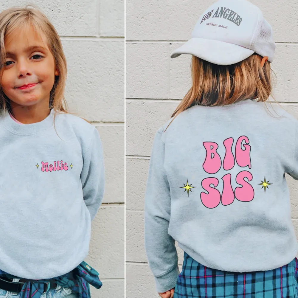 Big/Lil Bro & Sis kids Personalised Heather Grey Sweatshirts