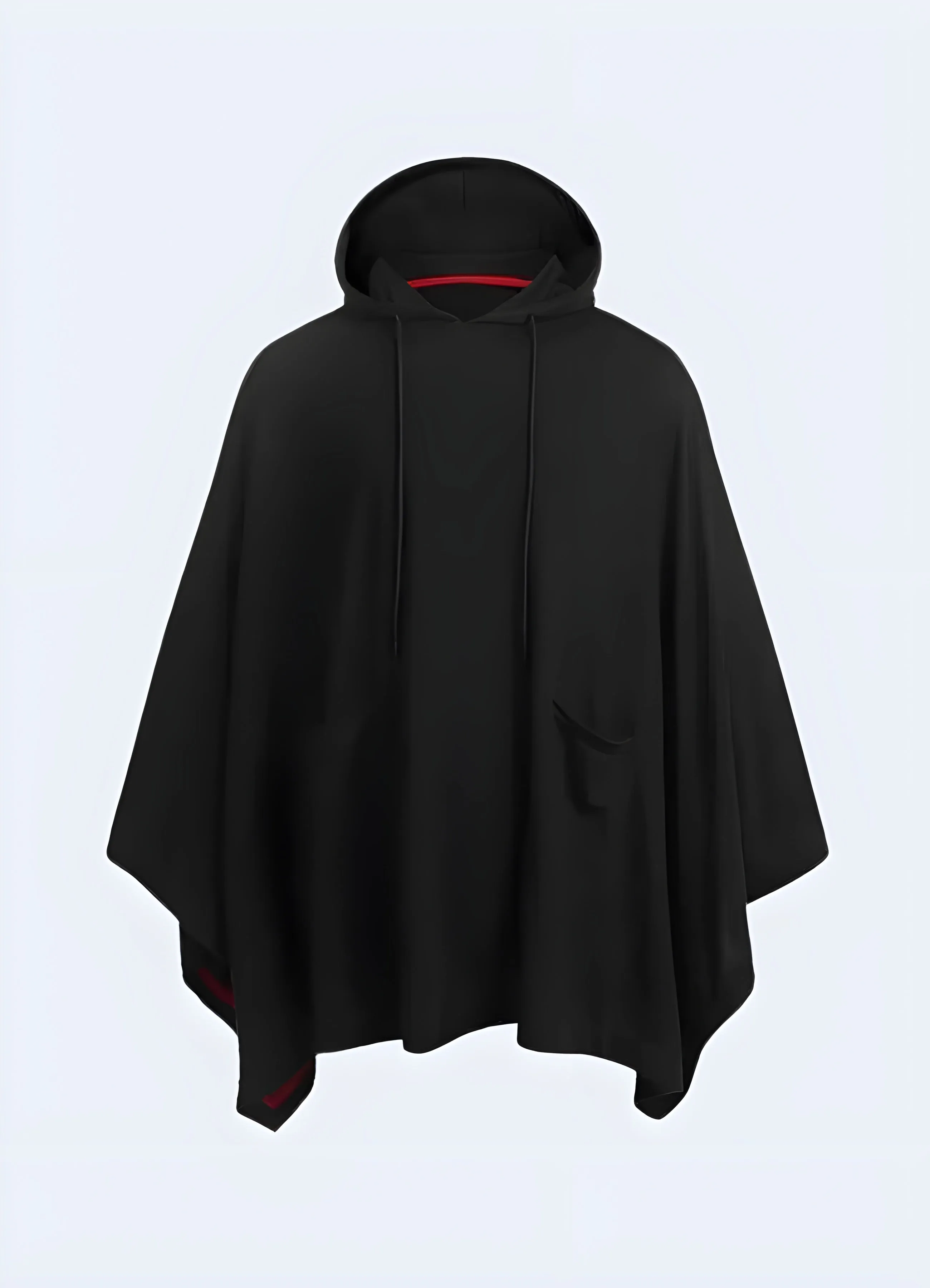 Black Hooded Poncho With Pockets