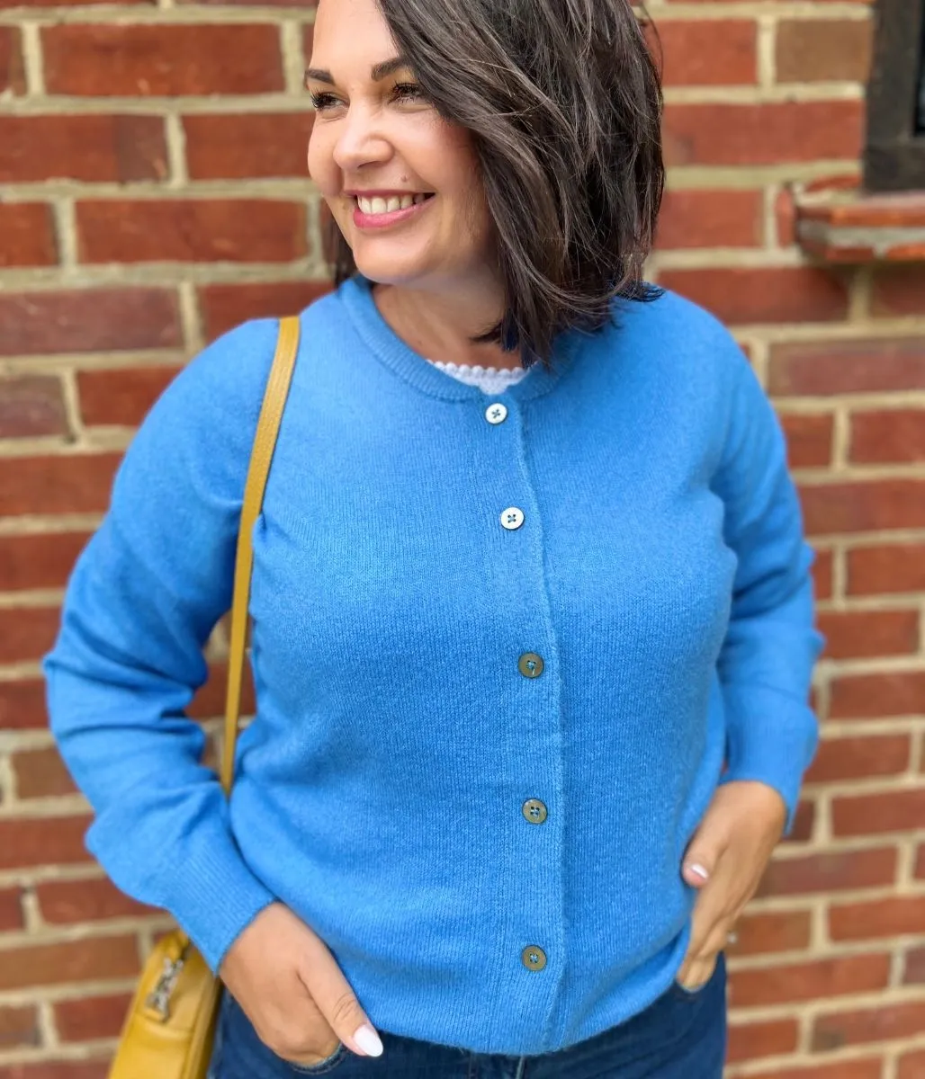 Blue Soft Crew Neck Cardigan