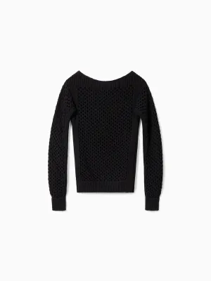 BOAT NECK HAIRNET KNIT SWEATER