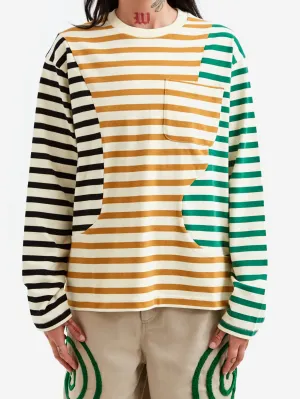 Brain Dead Organic Paneled Stripe Long Sleeve Shirt W - Cream Multi