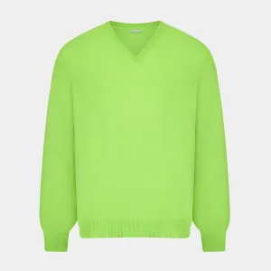 Bright Green Cashmere V-Neck Jumper