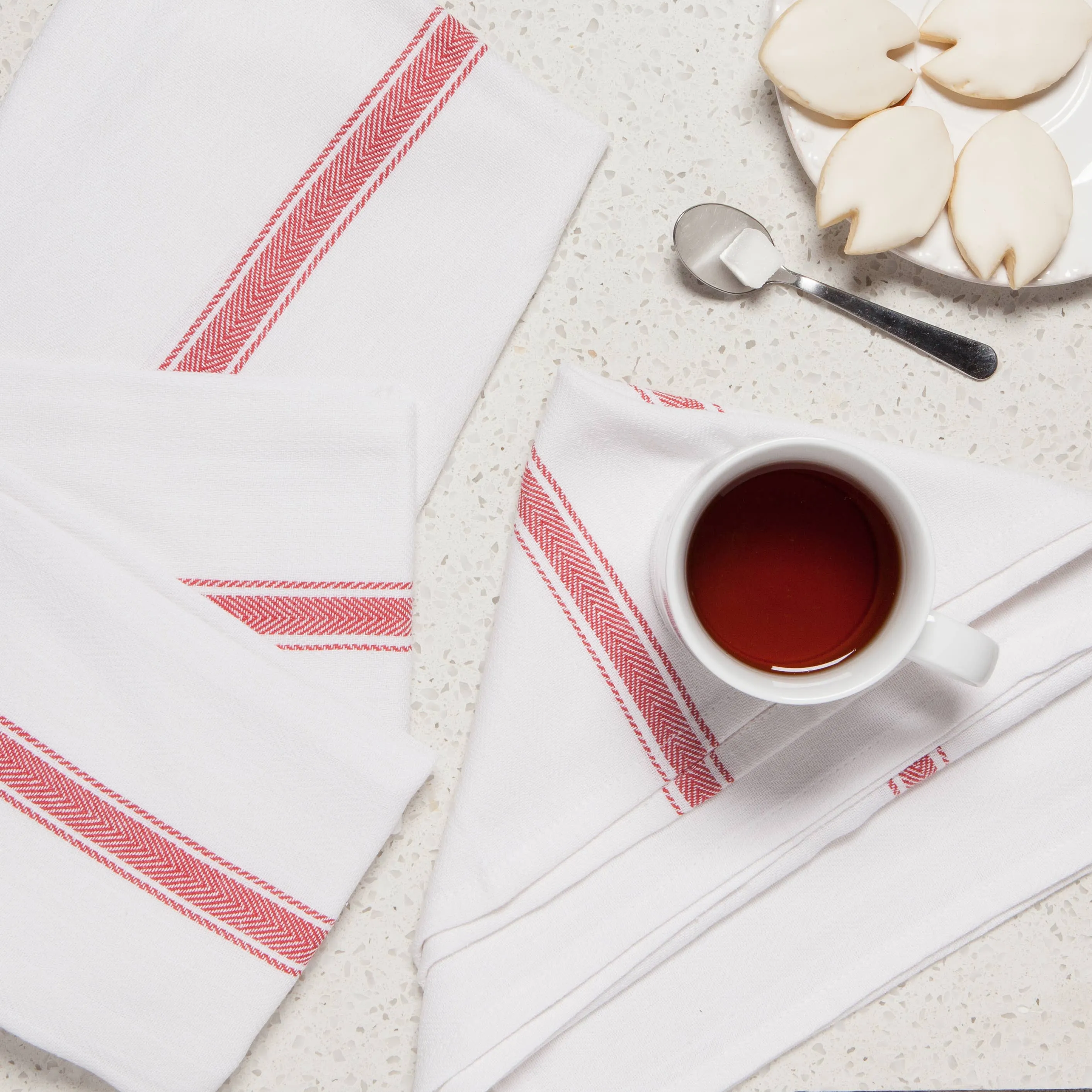 Brooklyn Stripe Poppy Red Dishtowels Set of 4