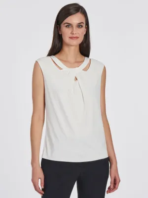 Cap Sleeve Twist Neck Jersey Knit Top