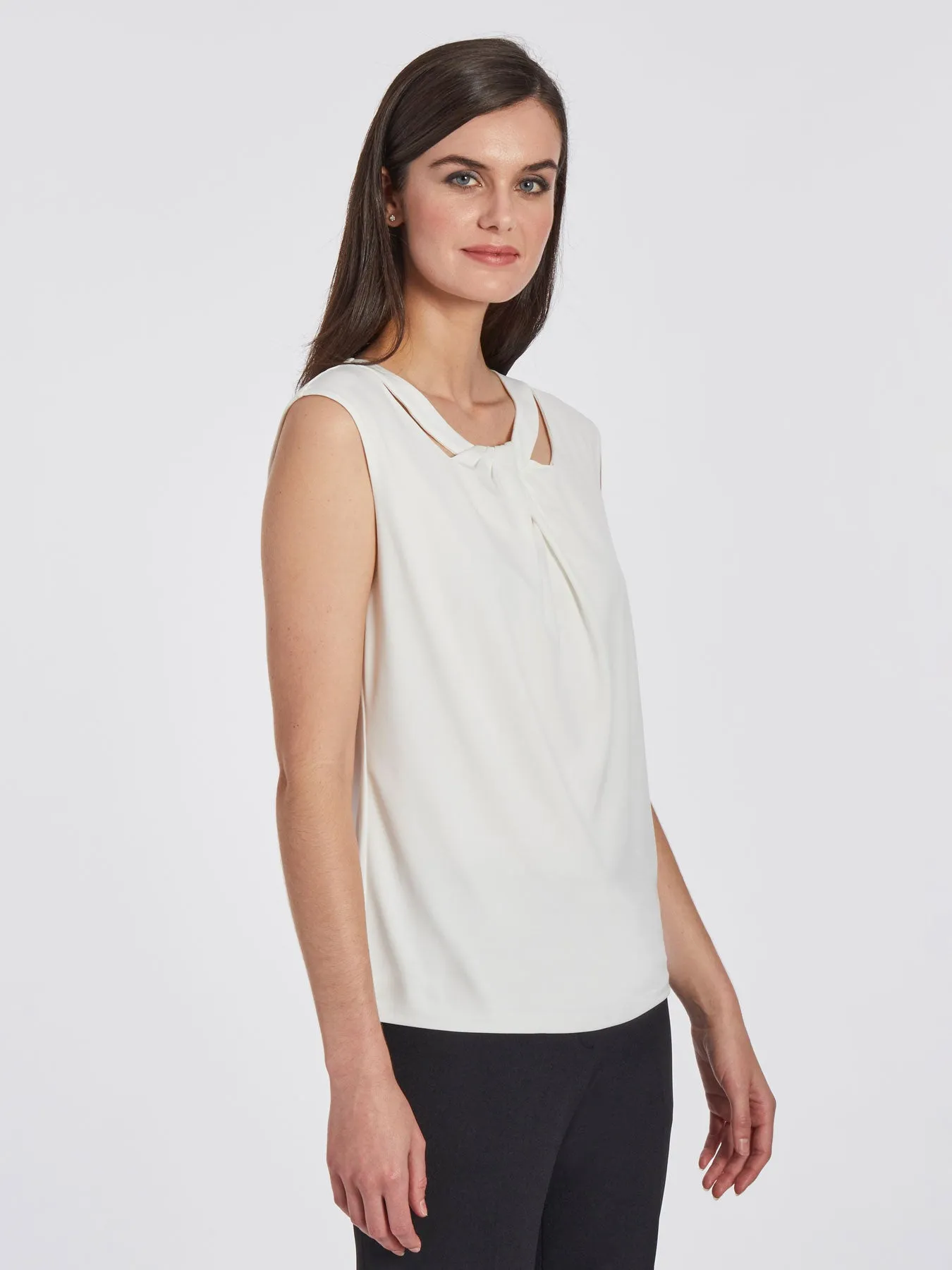 Cap Sleeve Twist Neck Jersey Knit Top