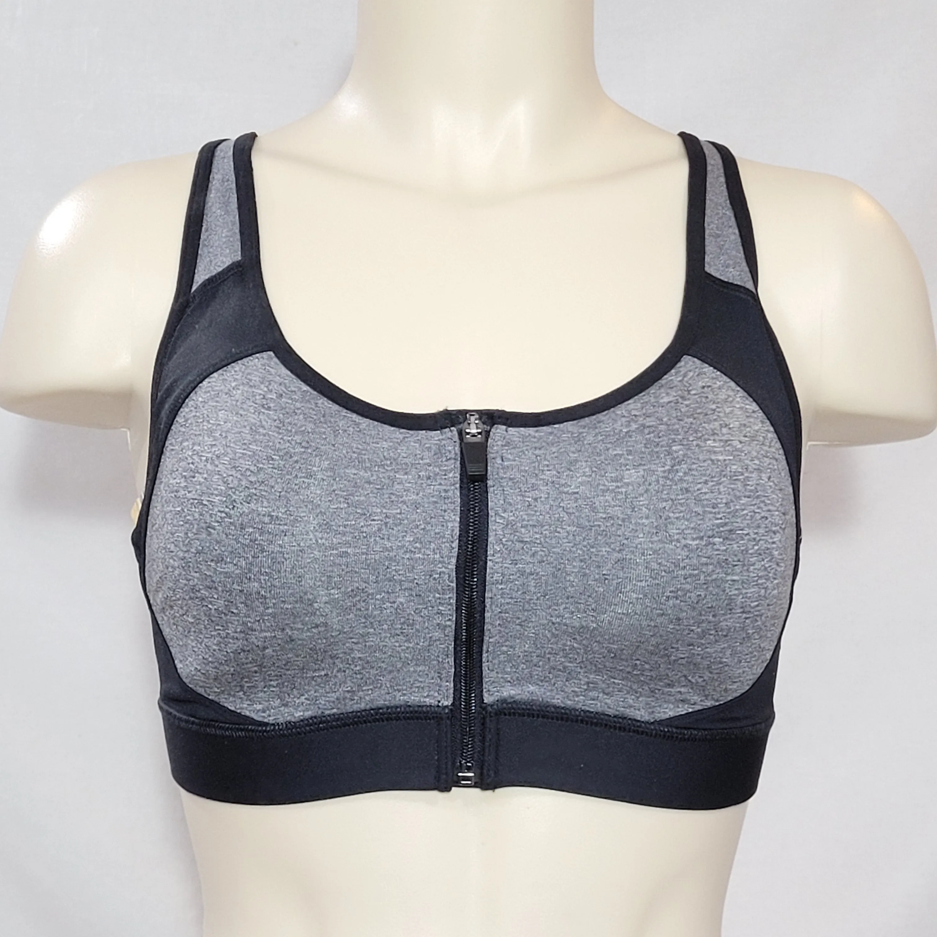 Champion N9643 Power Shape Max Zip Front Wire Free Sports Bra SMALL Gray