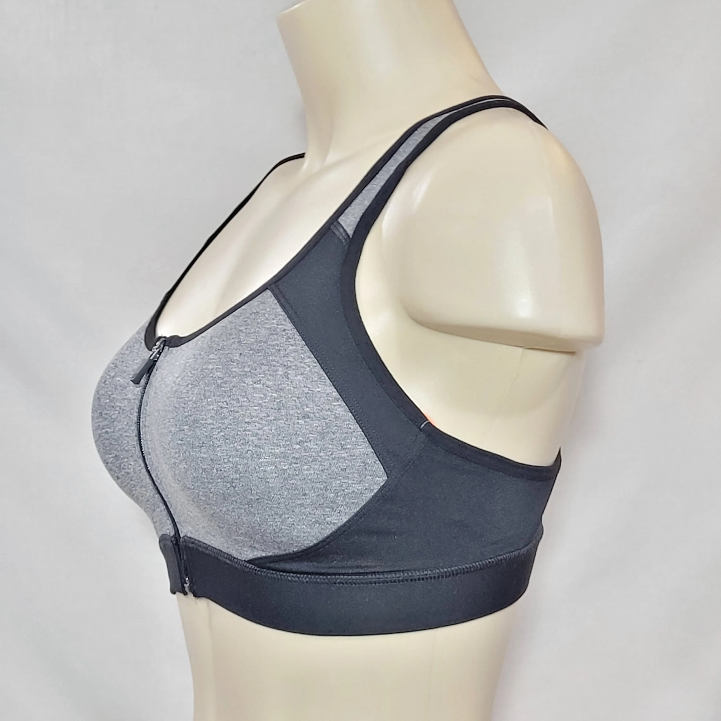 Champion N9643 Power Shape Max Zip Front Wire Free Sports Bra SMALL Gray