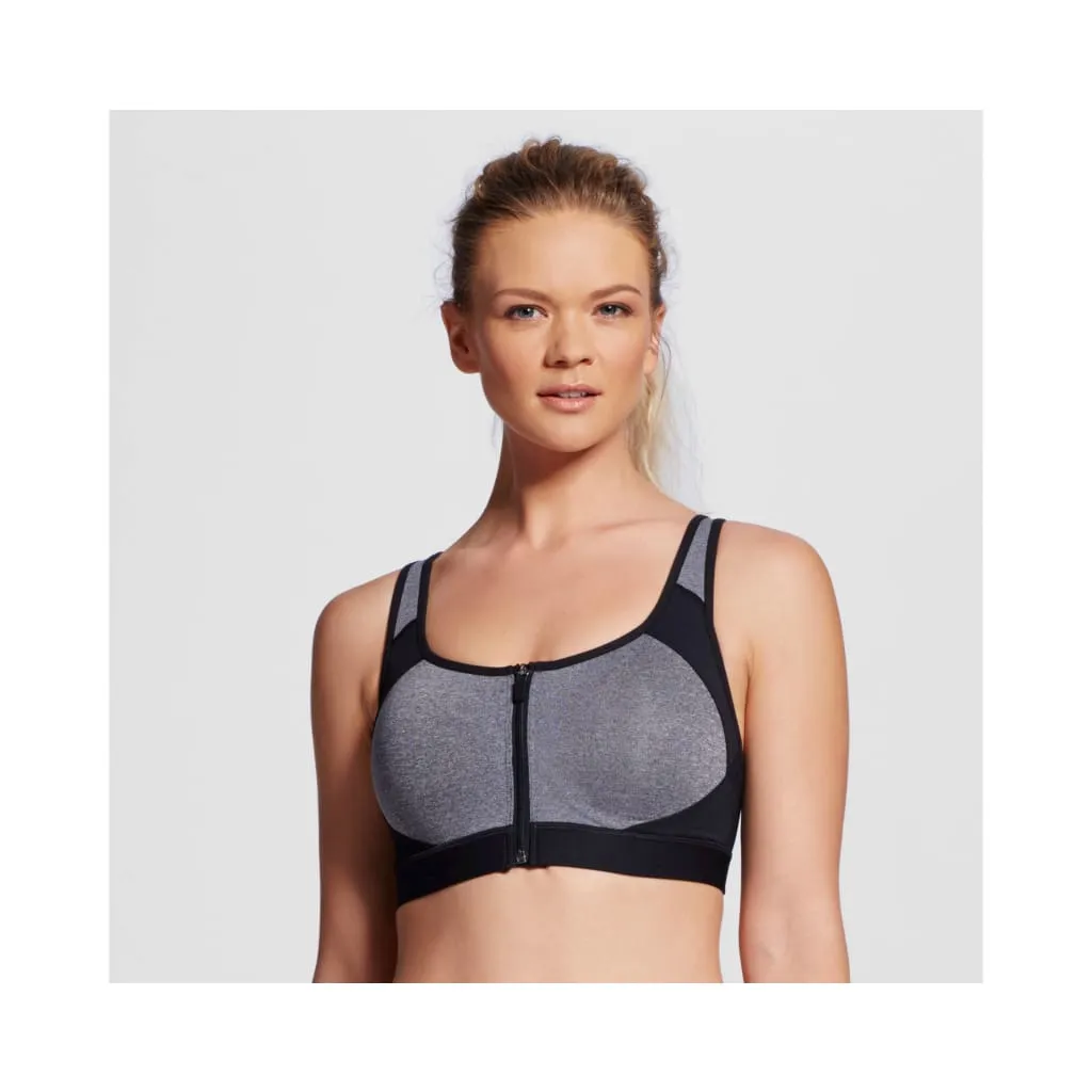 Champion N9643 Power Shape Max Zip Front Wire Free Sports Bra SMALL Gray