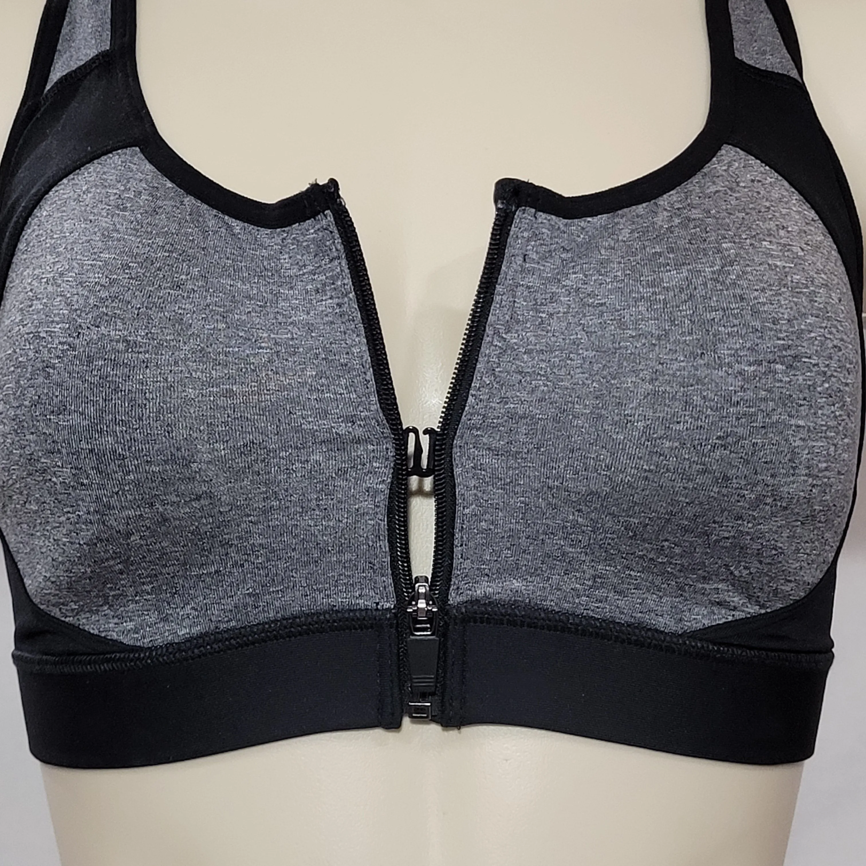 Champion N9643 Power Shape Max Zip Front Wire Free Sports Bra SMALL Gray