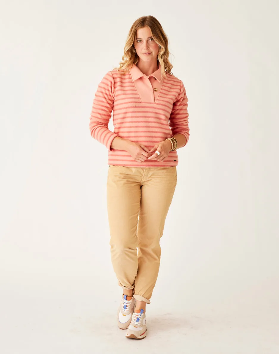 Clara Fleece Pullover: Lt. Henna Even Stripe