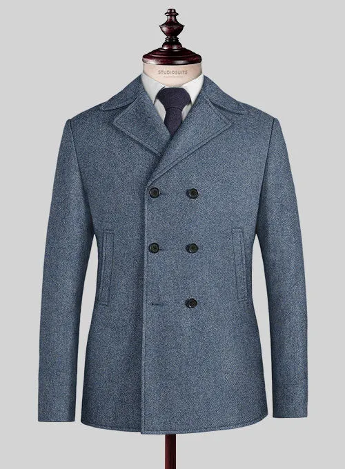 Classic Blue Denim Tweed Pea Coat