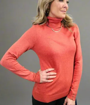 Coral Roll Neck Fine Knit Jumper