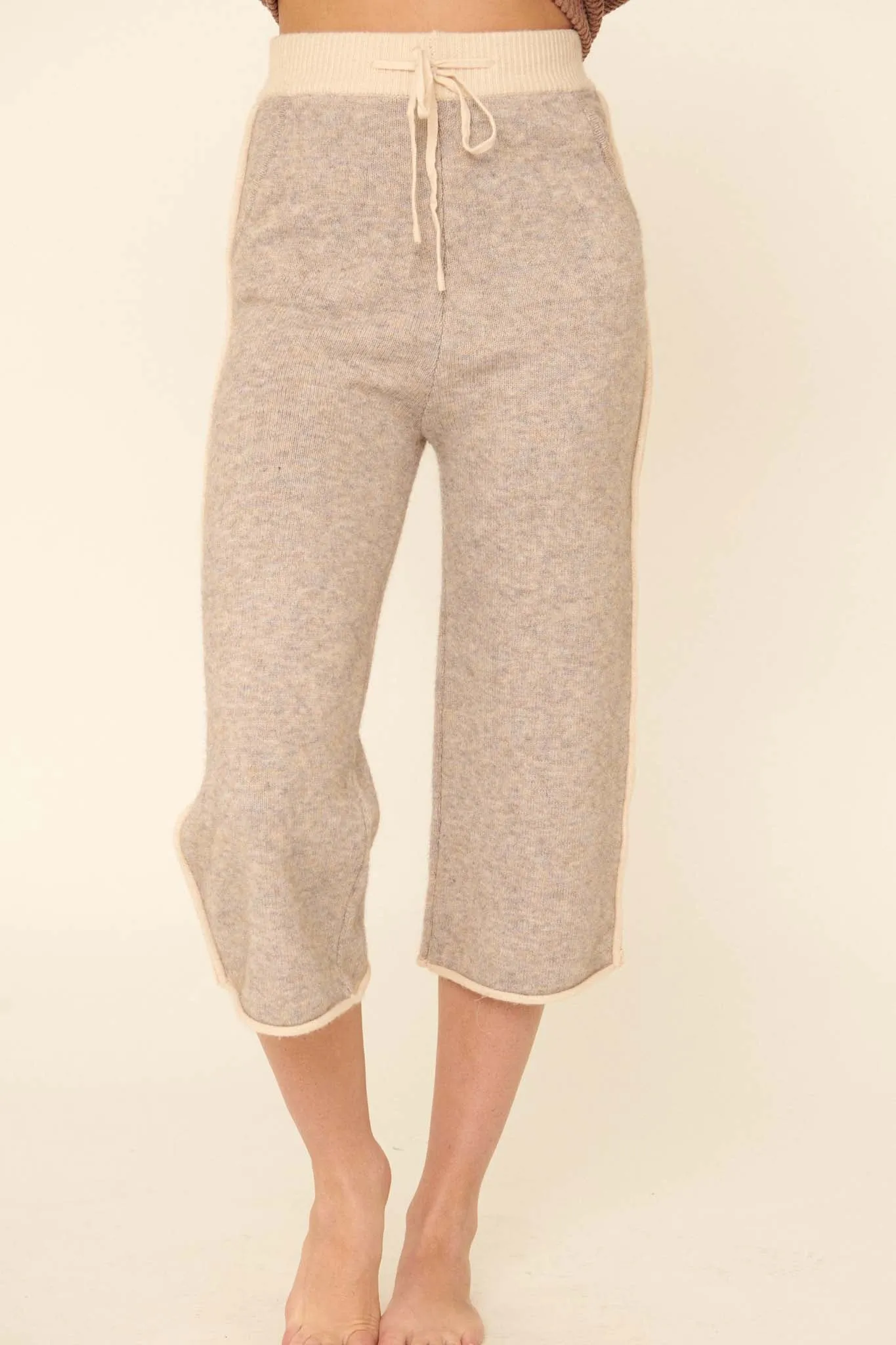 Cozy Town Exposed-Seam Cropped Sweater Pants