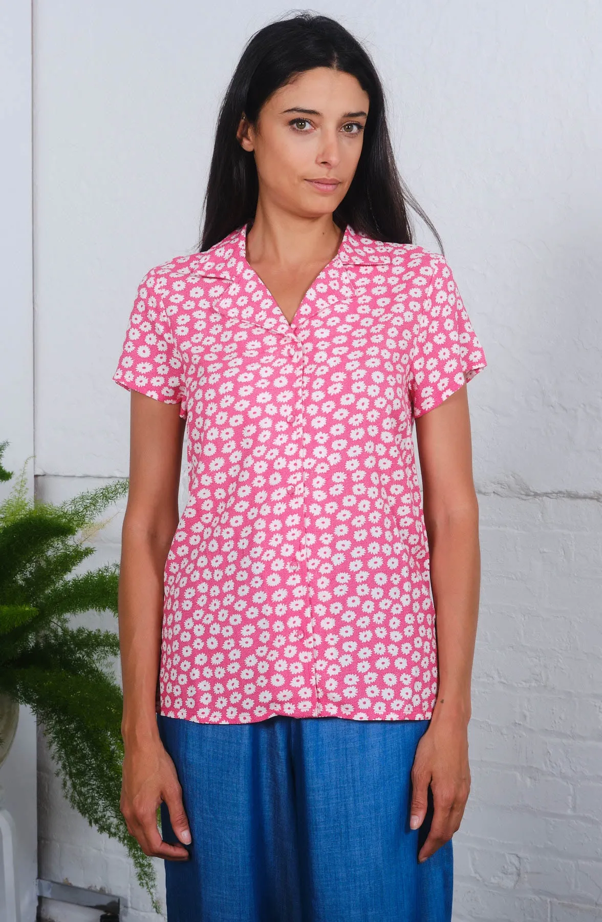 Ella Blouse in Pink Daisies Print