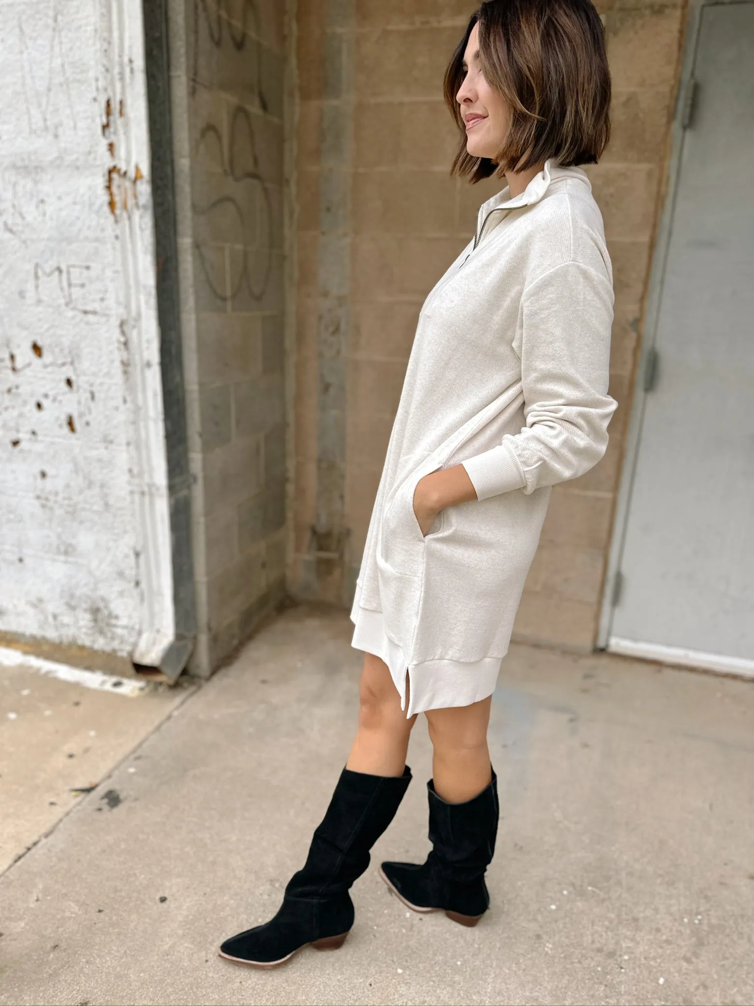 Faherty | Legend Quarter Zip Dress - Off White