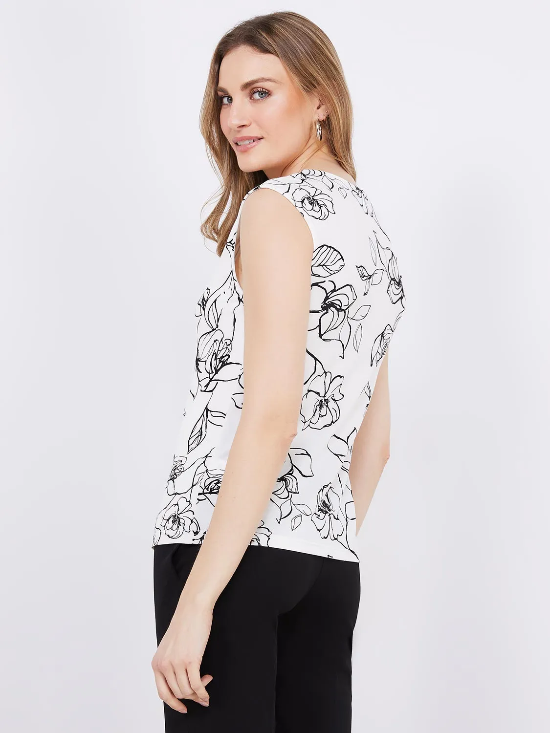 Floral Print Sleeveless Top With Metal Bar Detail