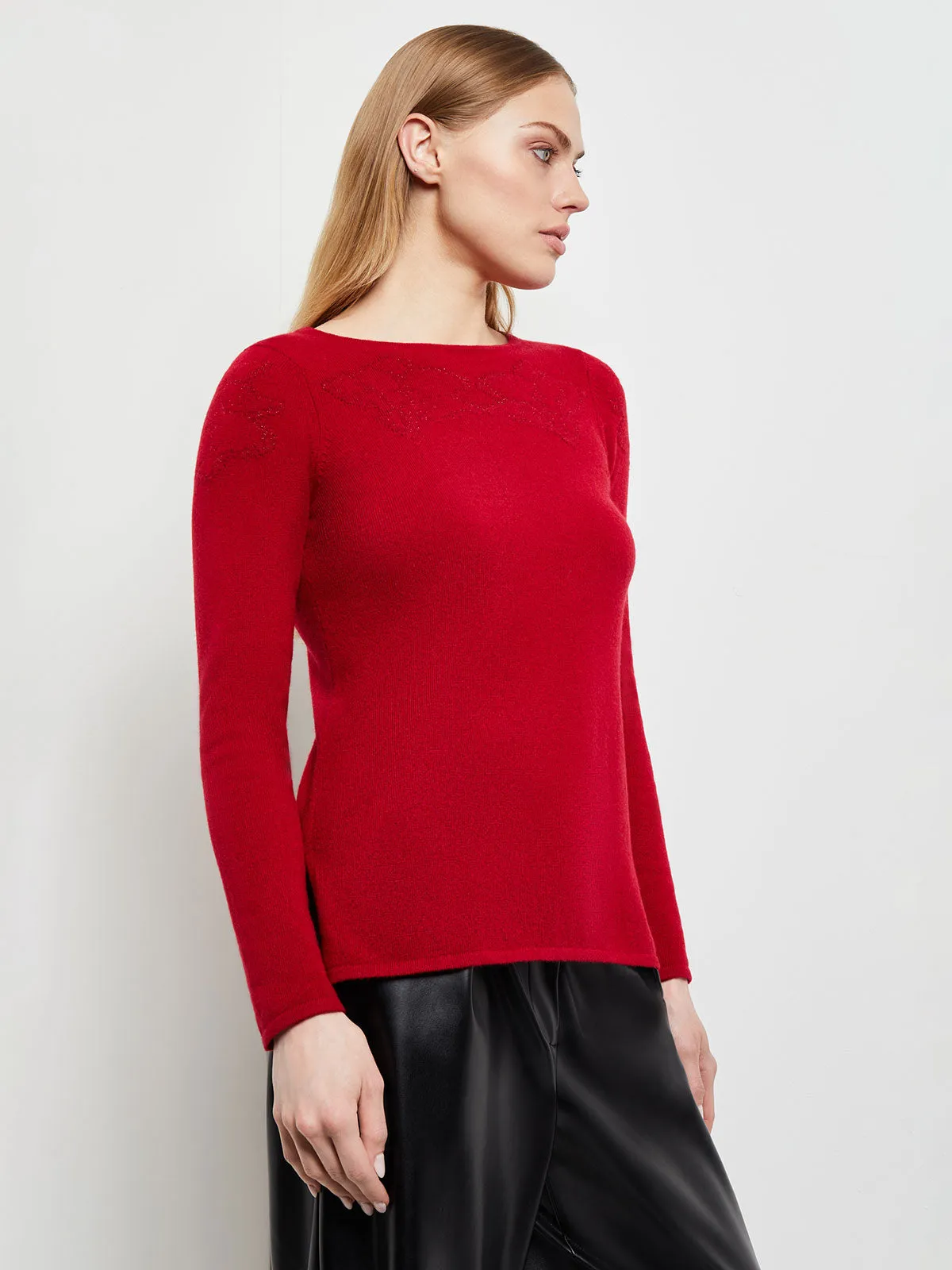 Floral Shimmer Cashmere Tunic, Classic Red