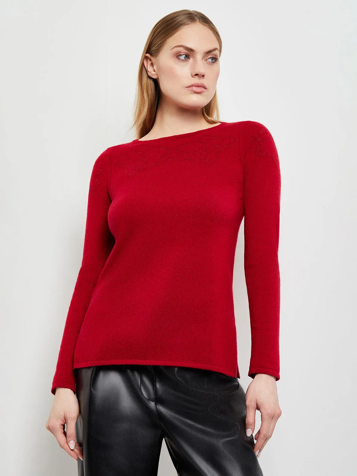 Floral Shimmer Cashmere Tunic, Classic Red