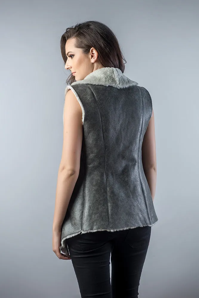 Gray Genuine Nappa Lambskin Merino Fur Vest