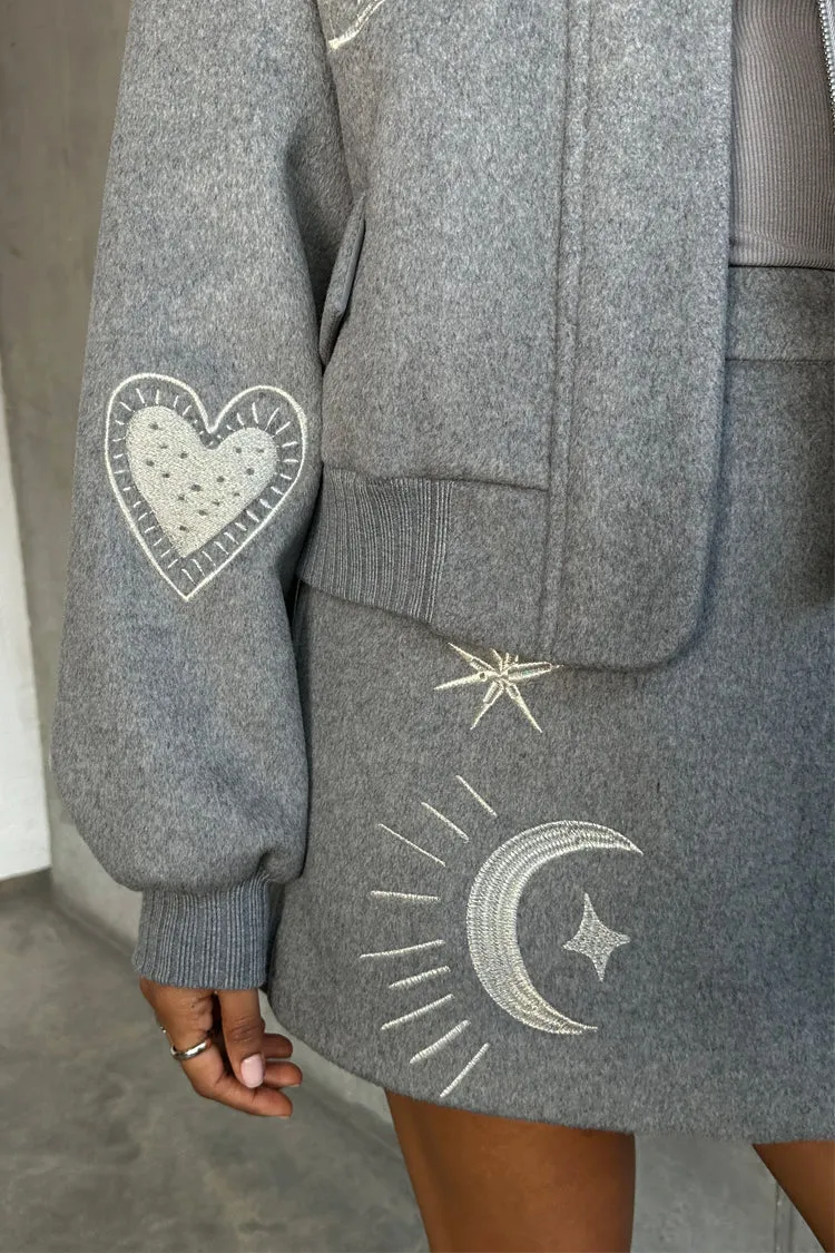 Grey Midnight Romance Bomber