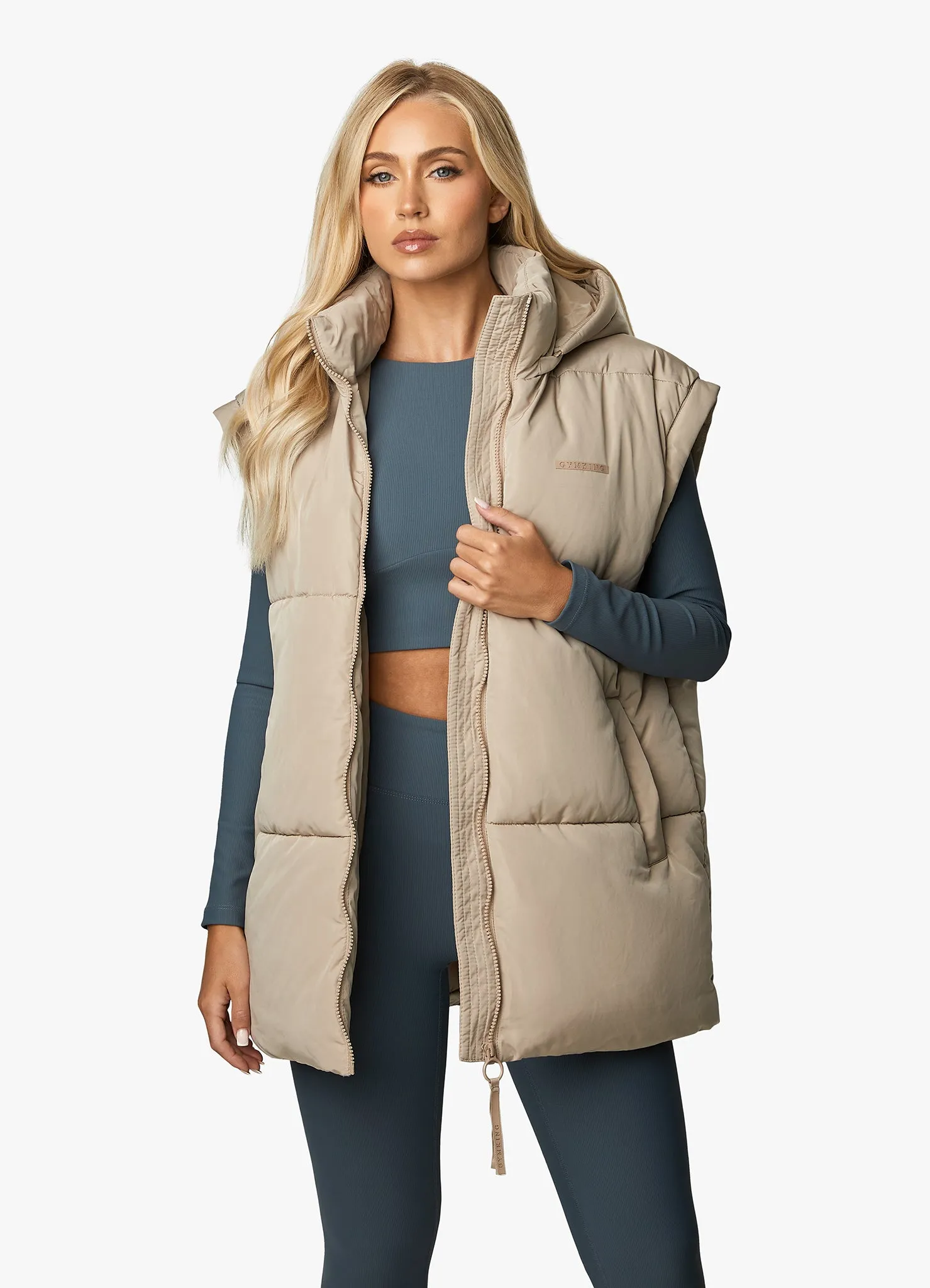 Gym King Align Oversized Gilet - Latte